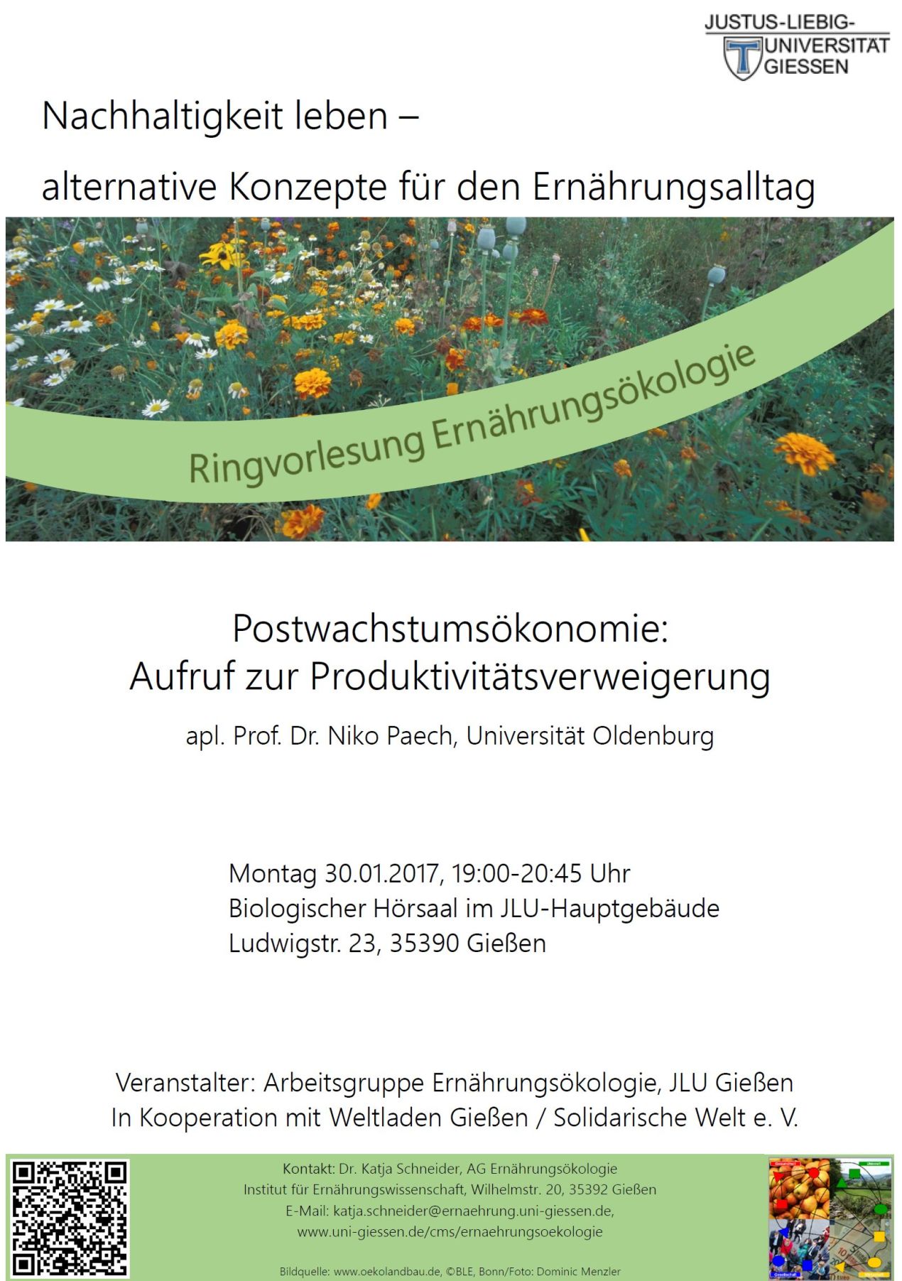 Veranstaltungsplakat zum Vortrag von Niko Paech in Gießen